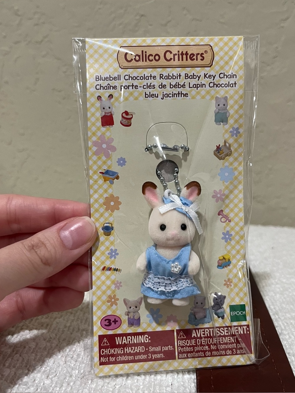 New Epoch Calico Critters Bluebell Chocolate Rabbit Baby Key Chain - Blue Dress